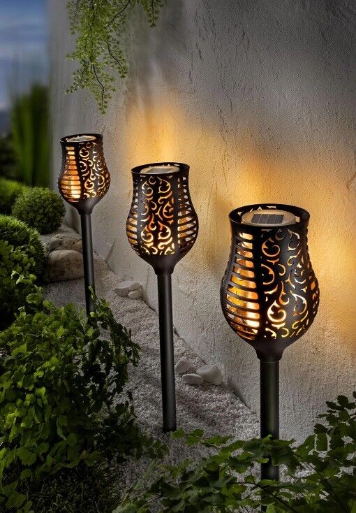 Solar-Gartenstecker "Tulip Flame" 3er-Set LED Beleuchtung Deko Gartendekoration