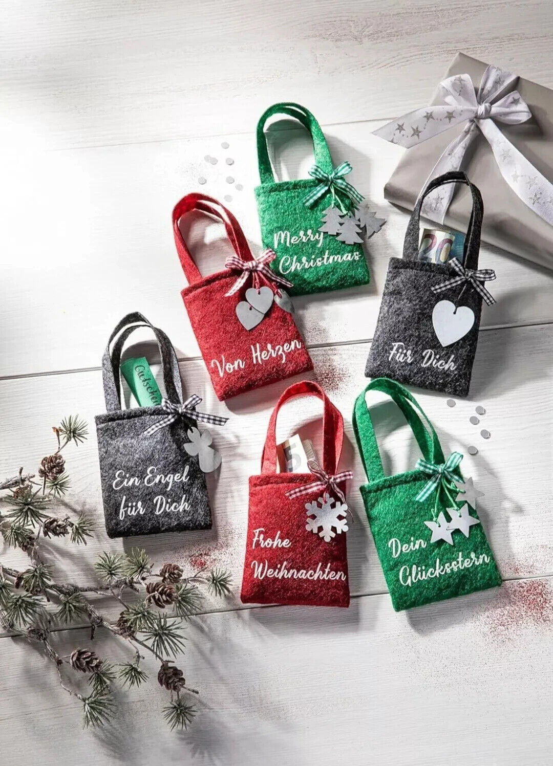 Geldgeschenk Filztaschen Weltbild Schmuckschrift 6er-Set 17 cm Zubehör