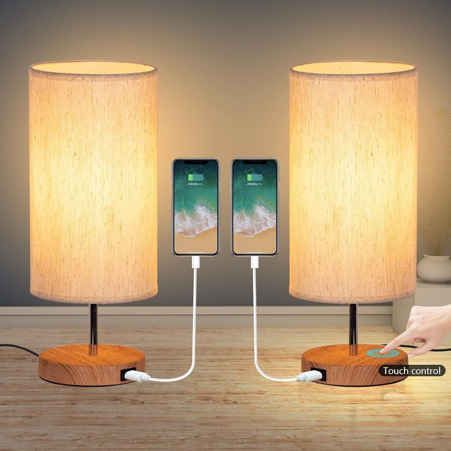 GLUROO 2er-Set Tischlampe mit Touch-Steuerung, 3 Farbtemperaturen und Stufenlose