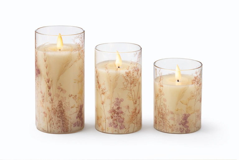 LED Echtwachskerzen FIORI im Glas 3er Set mit Timer flammenlos Deko