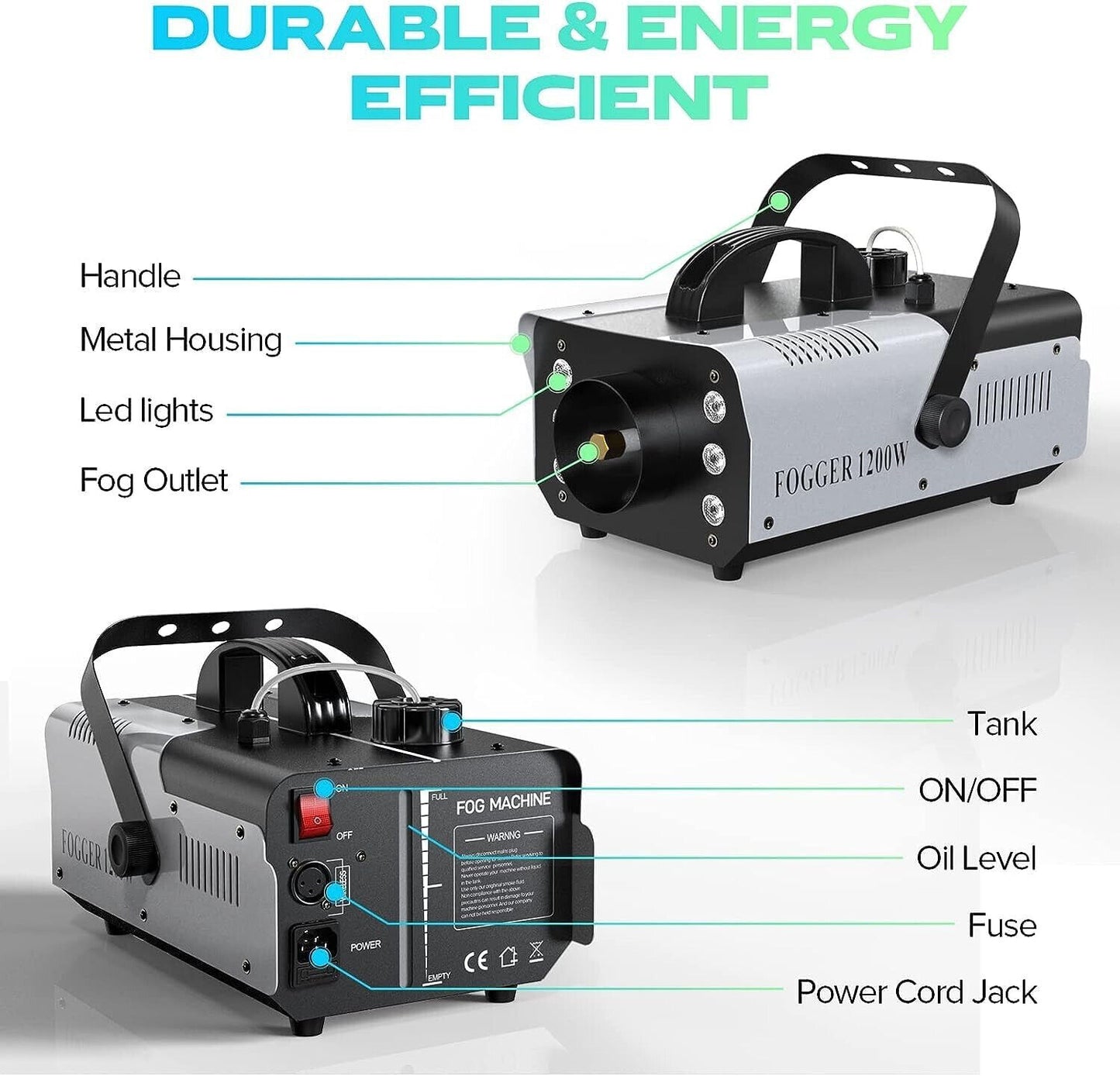 Fooger 1200W Mini Nebelmaschine mit 6 RGB LED Steuerbaren Lichtern in Silber