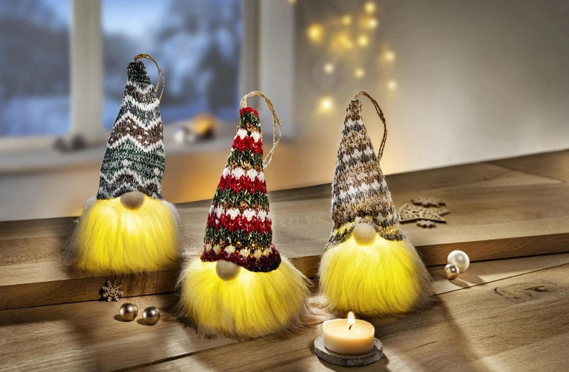 LED-Dekofiguren Wichtel "Rango, Runi & Ragnar" 3er-Set Advent Weihnachts Deko