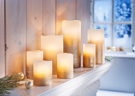 LED-Echtwachskerzen "Glamour", 7er-Set ecru