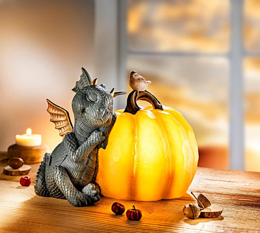 Deko Drache Zucca mit LED Kürbis Licht Deko LED Wohnungsdeko Dekoration