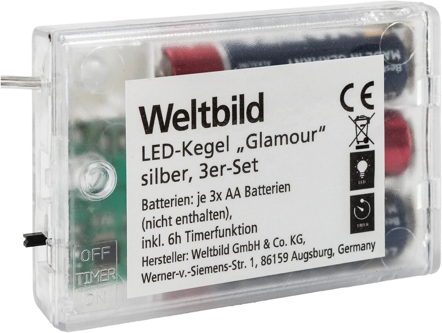 LED-Kegel "Glamour" silber, 3er-Set Wohnungsdeko Dekoration Beleuchtung Weihnach