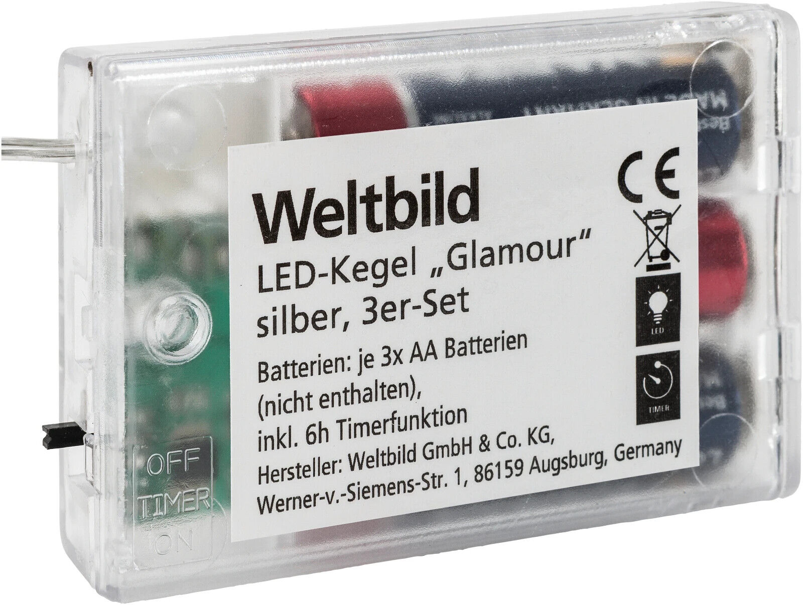 LED-Kegel "Glamour" silber, 3er-Set Wohnungsdeko Dekoration Beleuchtung Weihnach