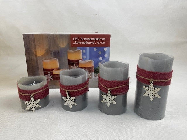 LED-Echtwachskerzen "Schneeflocke", 4er-Set