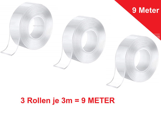 Mehrzewck 3tlg. Klebeband Doppelseitiges Klebeband transparent gesamt 9m lang