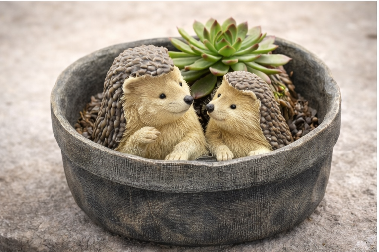 Pflanztopf Igel Mama mit Kind grau Deko Blumentopf Garten Figur