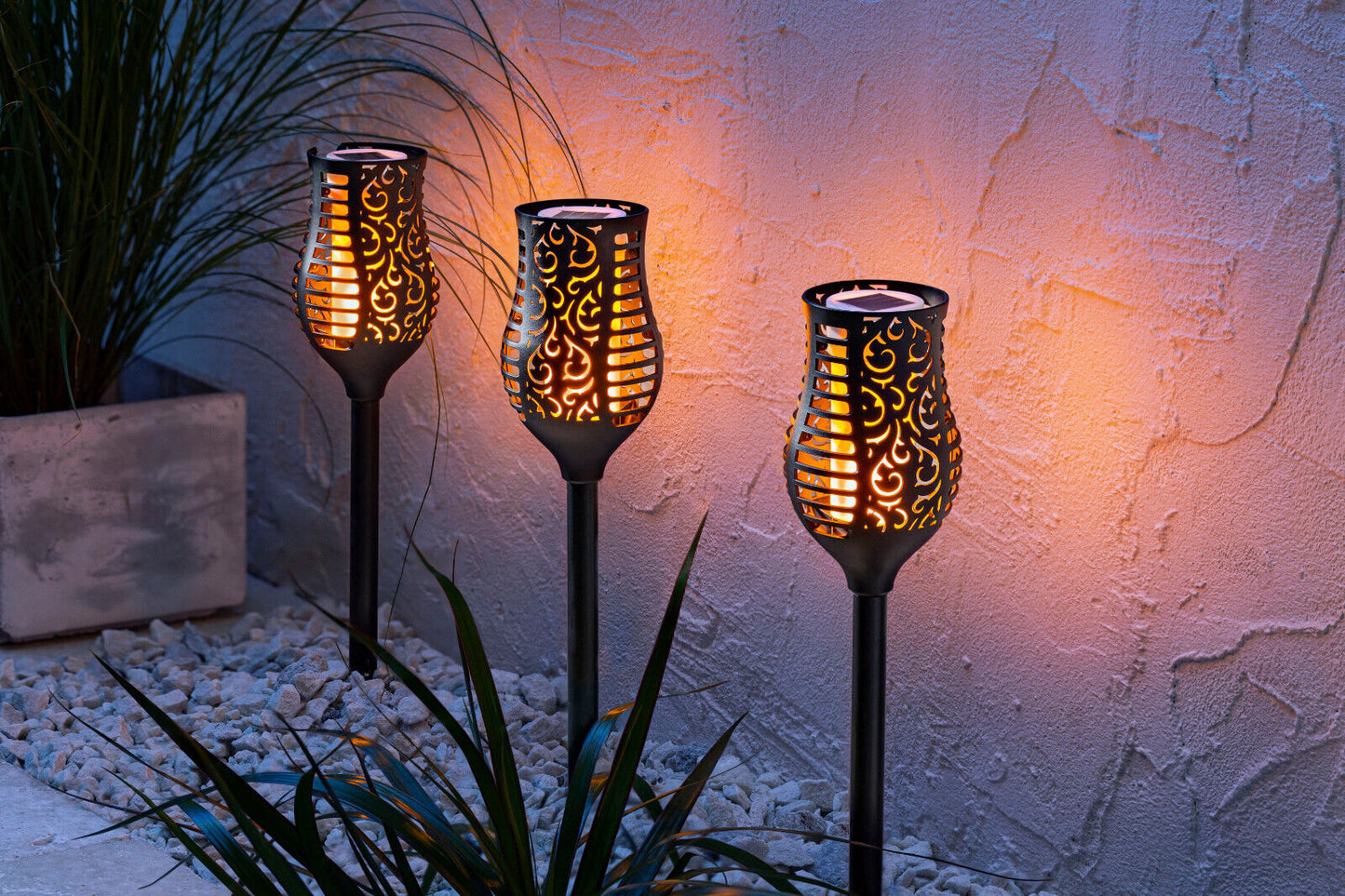 Solar-Gartenstecker "Tulip Flame" 3er-Set LED Beleuchtung Deko Gartendekoration