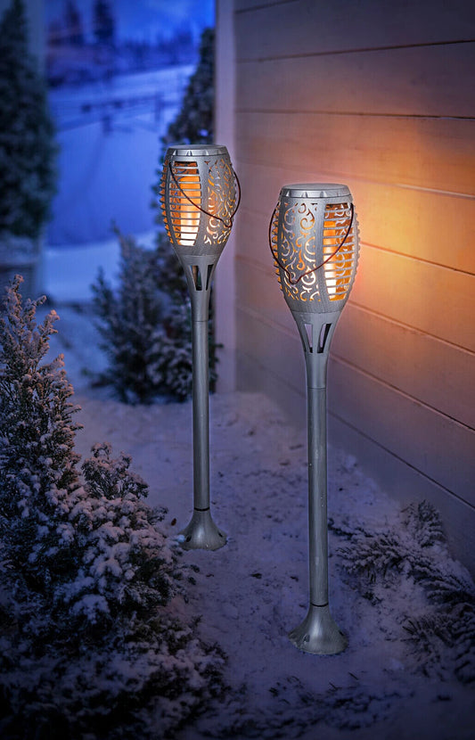 LED-Gartenstecker "Flame Silber" 2er-Set LED Beleuchtung Deko Gartendekoration