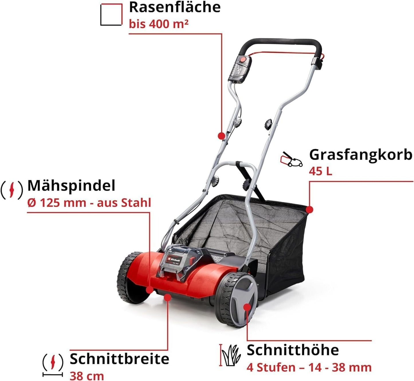 Einhell Spindelmäher Akku-Spindelmäher GE-HM 18/38 Li-Solo, 18Volt