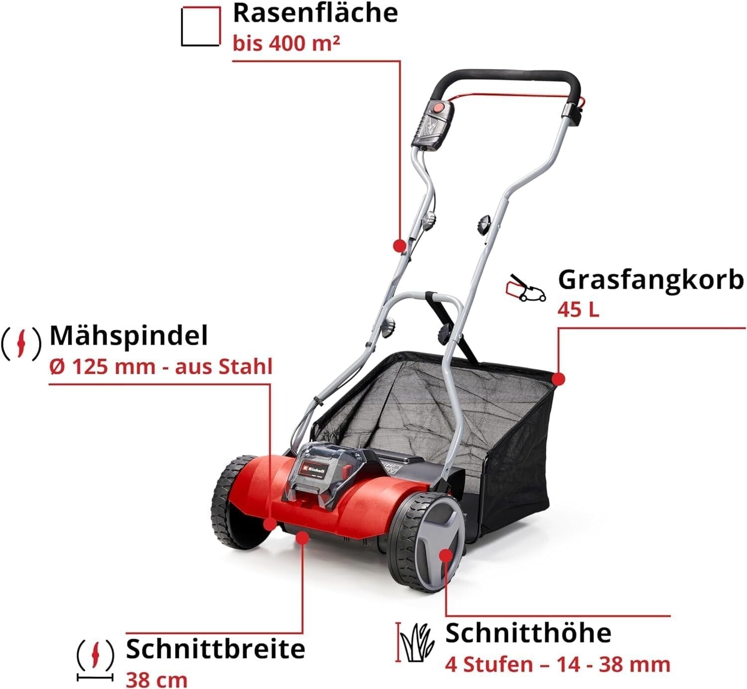 Einhell Spindelmäher Akku-Spindelmäher GE-HM 18/38 Li-Solo, 18Volt