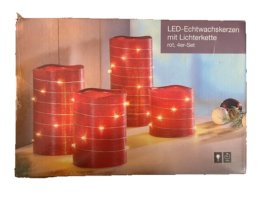 LED-Echtwachskerzen mit Lichterkette (rot, 4er set)