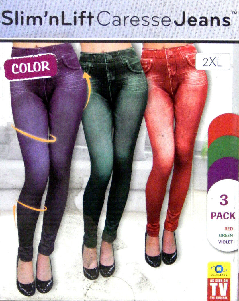 Slim Jeggings 3er Set L - XL Damen Jeans Jeansoptik Stretch Leggings Hose