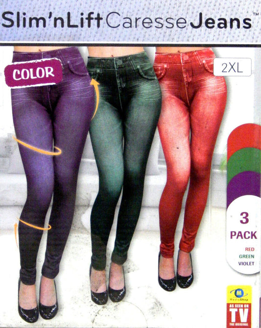 Slim Jeggings 3er Set L - XL Damen Jeans Jeansoptik Stretch Leggings Hose