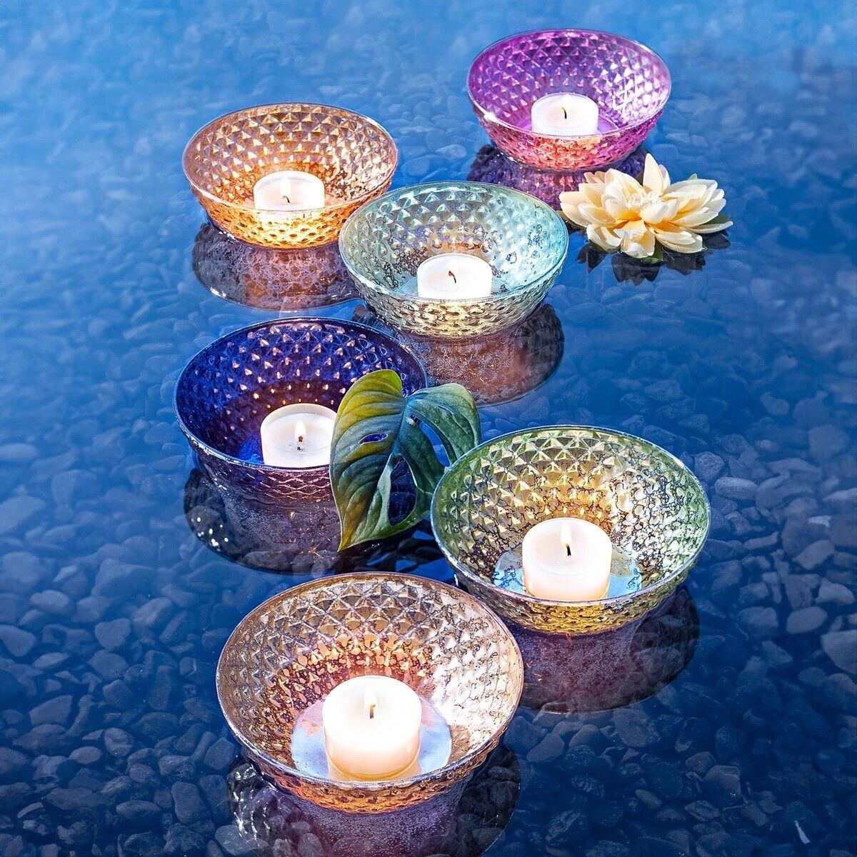 Schwimmende Glasschalen Natare mit Teelichtern, 6er-Set