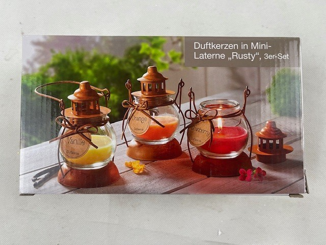 Duftkerzen in mini-laterne "Rusty", 3er-Set