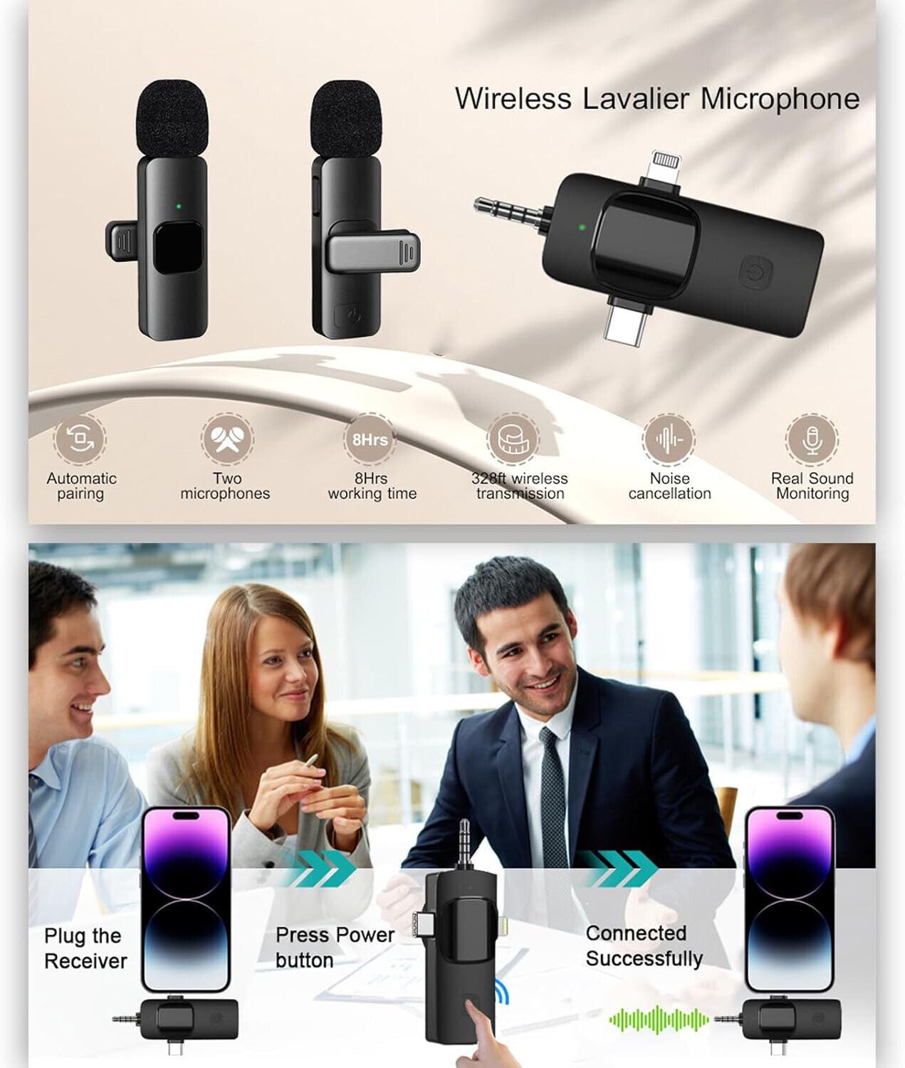 3-in-1 Wireless Halskette Clip Microphone Clip-on Mikrophon Mikrofon Transmitter