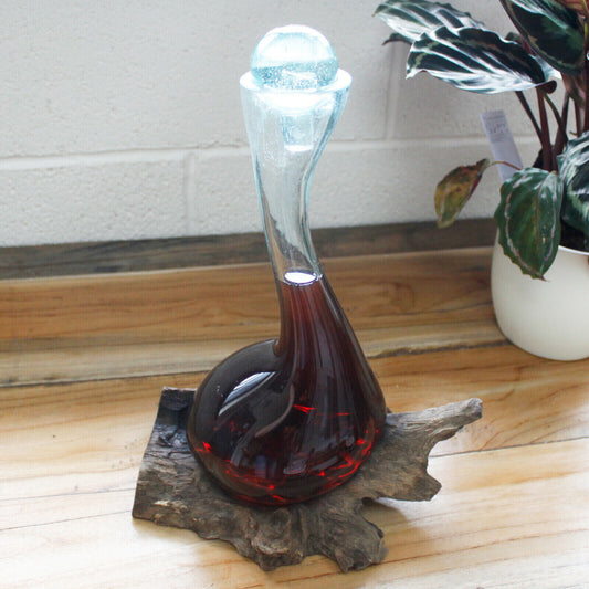 Dekoglas auf Holzwurzel Weinkaraffe Deko Dekoration Holz Windlicht Glas Dekoglas