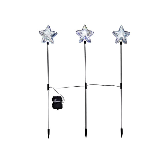 LED-Gartenstecker Sternenfunkeln 3er-Set 3D-Effekt Blau Timer
