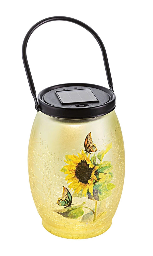 Romantische Solar-Glasleuchte "Sonnenblume" warmweißem LED-Licht 19 cm
