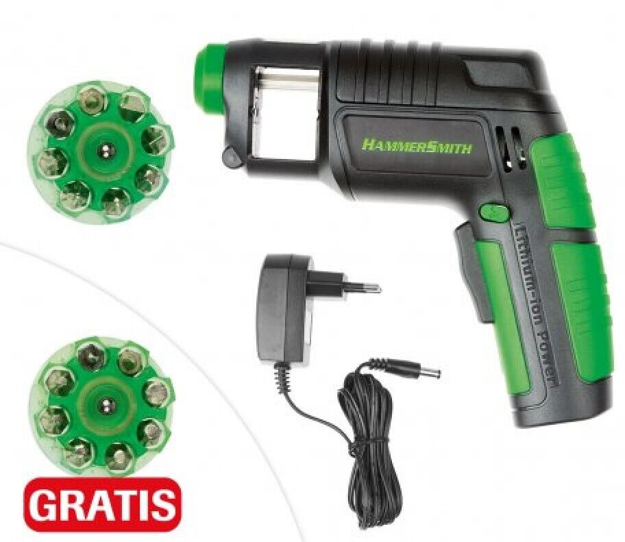 Hammersmith Drill&Screw 3,6V Akkuschrauber mit Bit-Trommel Akkubohrer mit LED