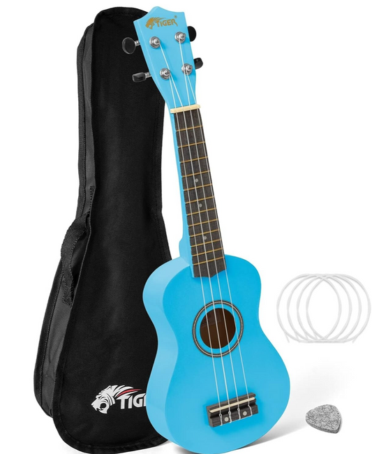 Tiger UKE7-BL Sopran Ukulele mit Tasche - für Anfänger -Blau
