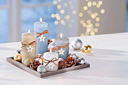 Kerzenset „Weihnachtszauber“ Weihnachts Deko Tablett mit Kerzen Set Advent Deko