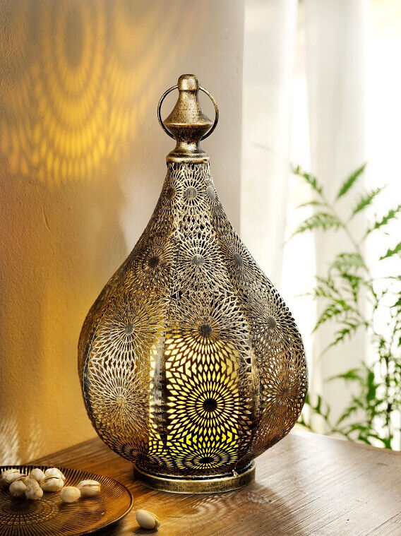 Orientalische Laterne mit LED Kerze NEU 34,5 cm gross aus Metall