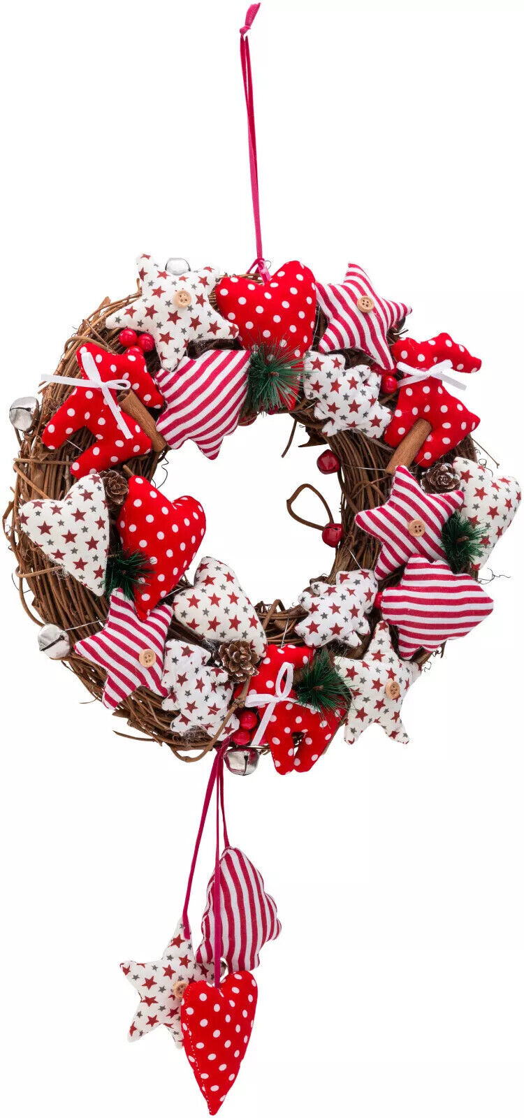Türkranz Weihnachten Adventskranz Advent Sandinavien rot weiß Stoff Zweige Glöck