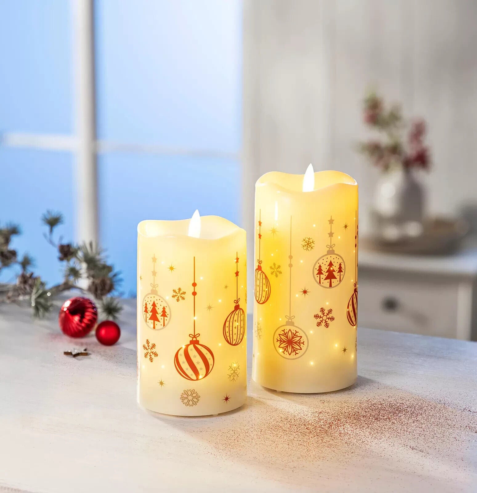 LED-Kerzen Weihnachtszeit, 2er Set