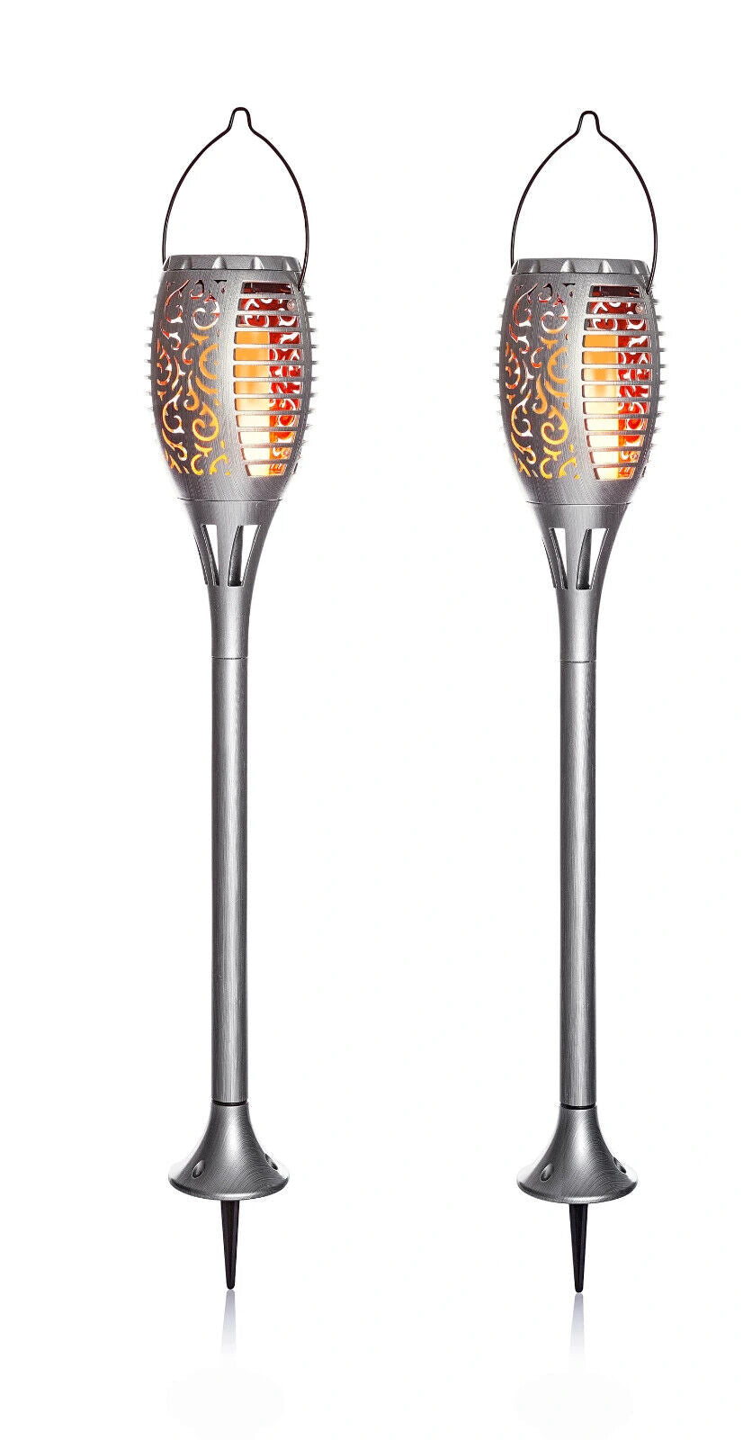 LED-Gartenstecker "Flame Silber" 2er-Set LED Beleuchtung Deko Gartendekoration