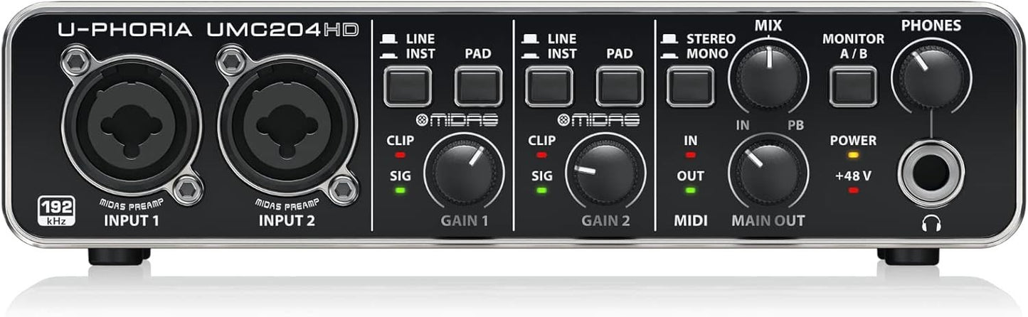 Behringer U-PHORIA UMC204HD Audiophiles 2x4, 24-Bit/192 kHz USB-Audio/MIDI-Inter