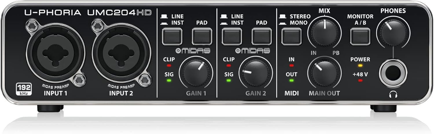 Behringer U-PHORIA UMC204HD Audiophiles 2x4, 24-Bit/192 kHz USB-Audio/MIDI-Inter
