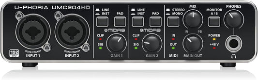 Behringer U-PHORIA UMC204HD Audiophiles 2x4, 24-Bit/192 kHz USB-Audio/MIDI-Inter