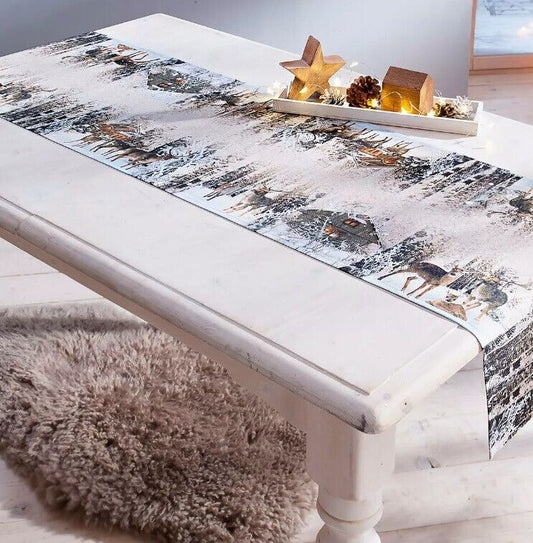 Tischläufer 40 x 140 cm Rehe Winter Rehfamilie im Winterwald Raebel