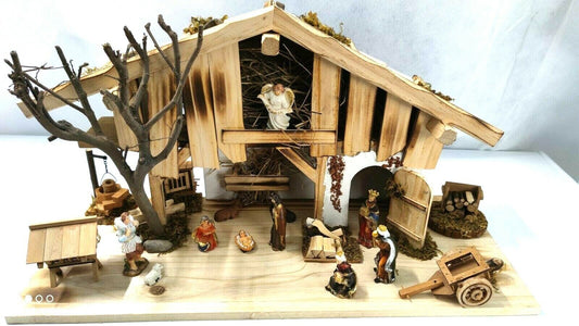 Weihnachtskrippe  aus Holz h=33cm b=60cm Inclusive Figuren No 5191