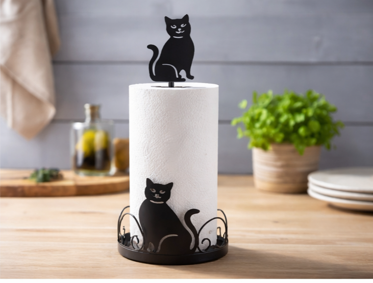 Küchenrollenhalter Katze schwarz Metall stehend Rollenhalter Küche Deko