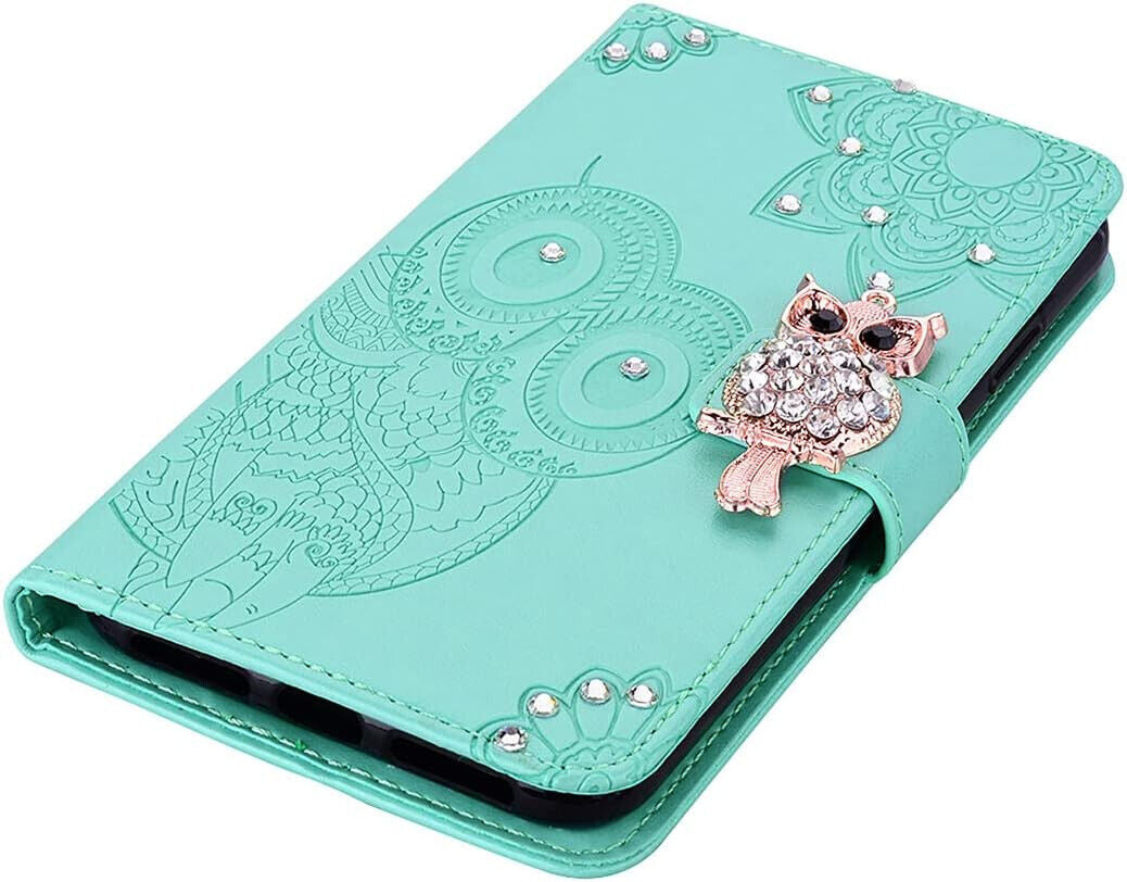Hülle für Google Pixel 4A 5G Case, Owl Embossed Bling Glitzer PU Leder Tasche