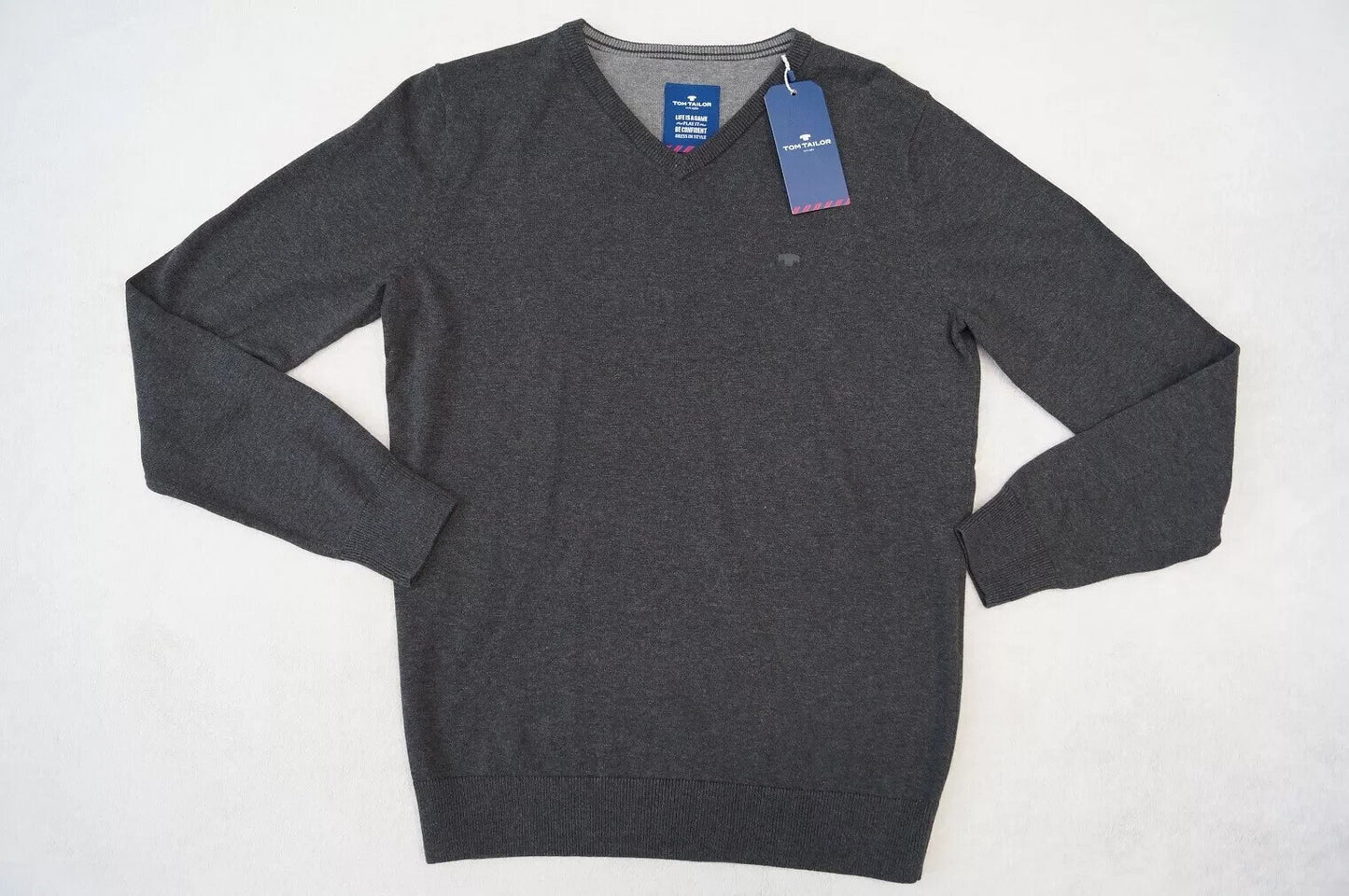 Tom Tailer Strickpullover, Pulli, V-Ausschnitt, Dunkelgrau, Gr.M