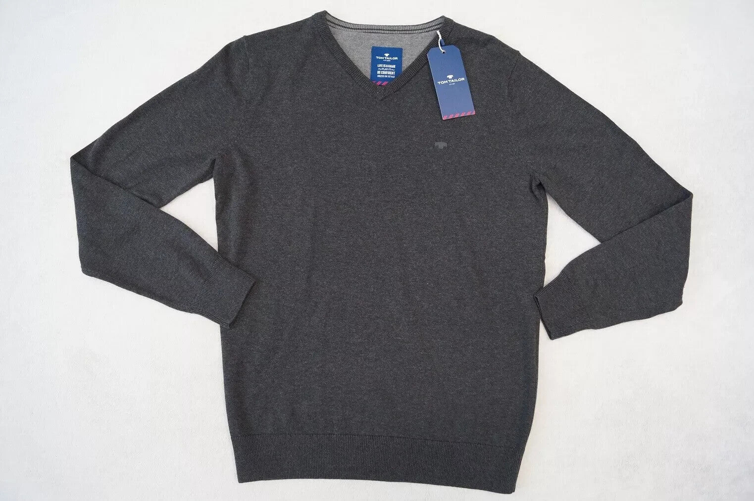 Tom Tailer Strickpullover, Pulli, V-Ausschnitt, Dunkelgrau, Gr.M