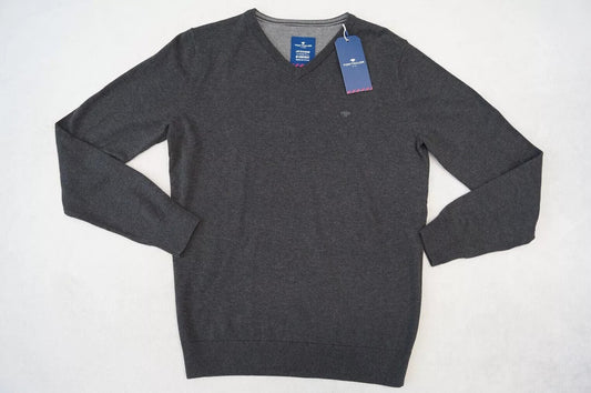 Tom Tailer Strickpullover, Pulli, V-Ausschnitt, Dunkelgrau, Gr.M
