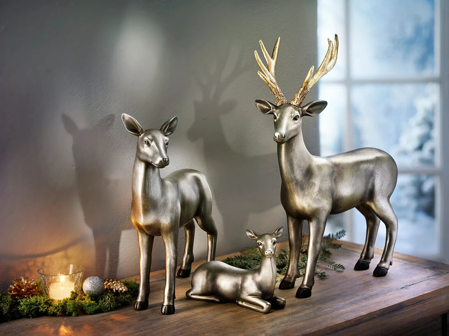 Dekofiguren "Hirschfamilie" 3er Set, Farbe silber Wohnungsdeko Weihnachten Adven