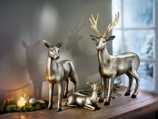 Dekofiguren "Hirschfamilie" 3er Set, Farbe silber Wohnungsdeko Weihnachten Adven