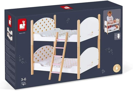 Janod - Candy Chic - Etagenbetten aus Holz für Babypuppen und Puppen bis zu 42 c