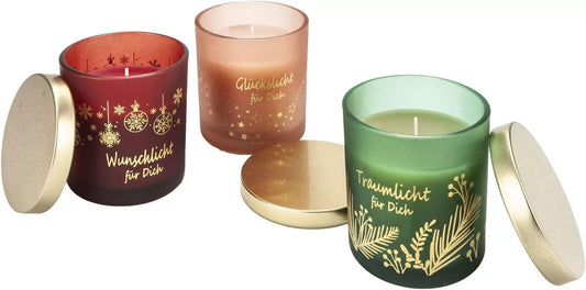Duftkerzen Wunschlichter 3er Set Höhe 8 cm Zimt Tannenwald Bratapfel