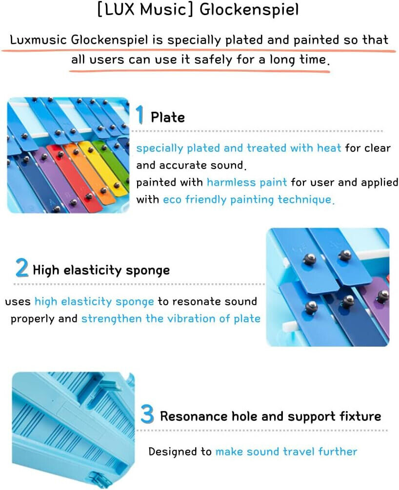 RAONZENA Professional Xylophone 25 Tasten Glockenspiel Xylophone für Kinder