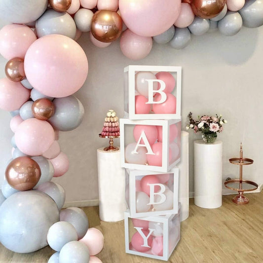 Baby Shower Boxen, Party Dekorationen, 4 Stück, weiß, transparente Ballonboxen m