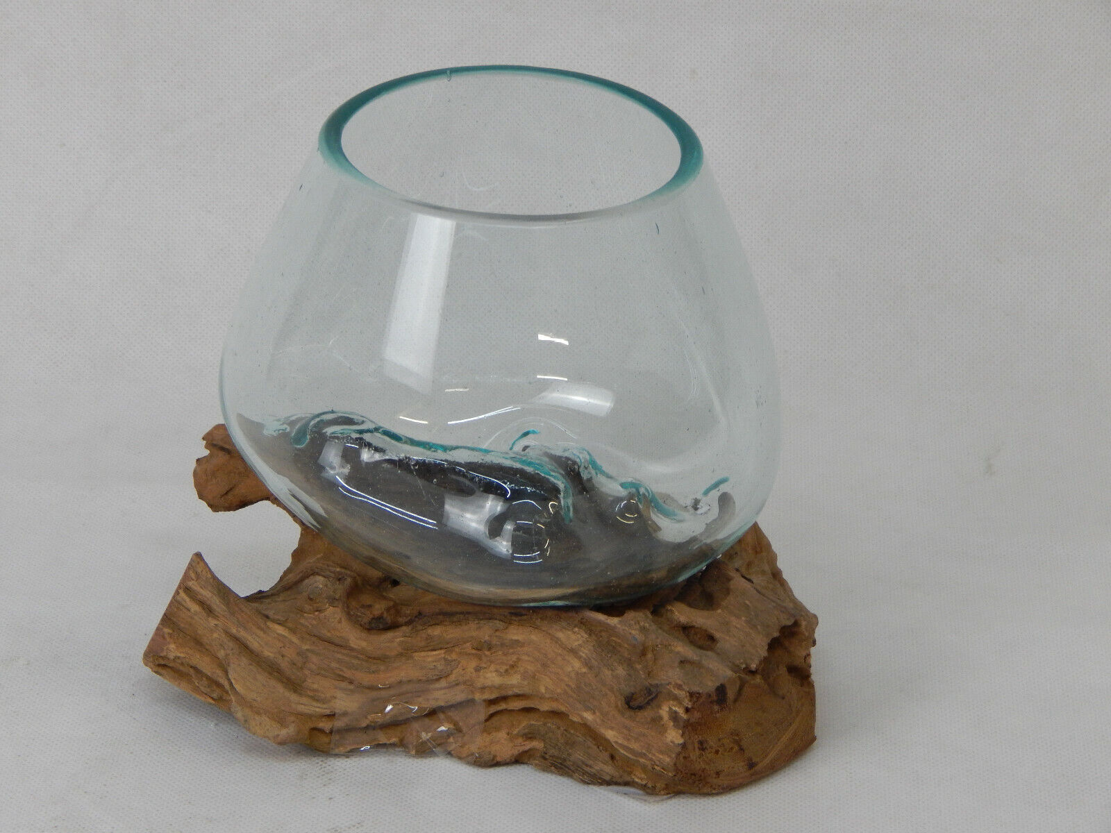 Dekoglas auf Holzwurzel 20cm Schüssel Deko Dekoration Holz Vase Windlicht Glas
